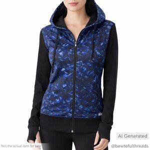 Alo Yoga L Blue Black Zip Hoodie Jacket Performance Athleisure